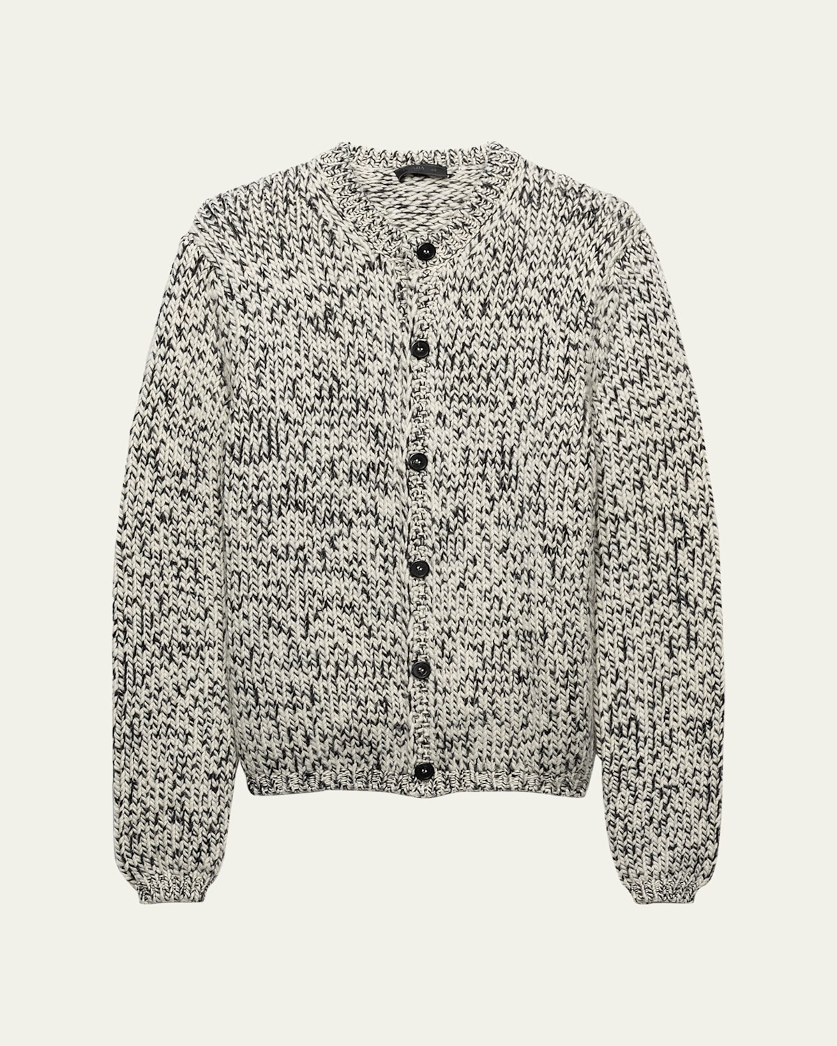 Prada Beige Two-tone Wool Cardigan In Black