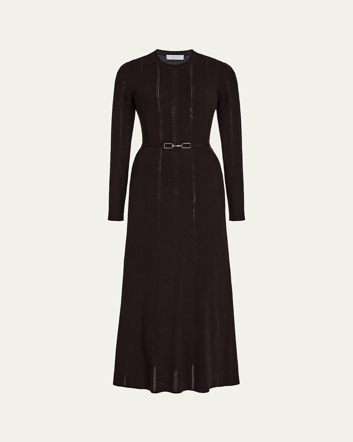 Gabriela Hearst Imagene Ribbed Long-sleeve Midi Dress With Belt In Brown