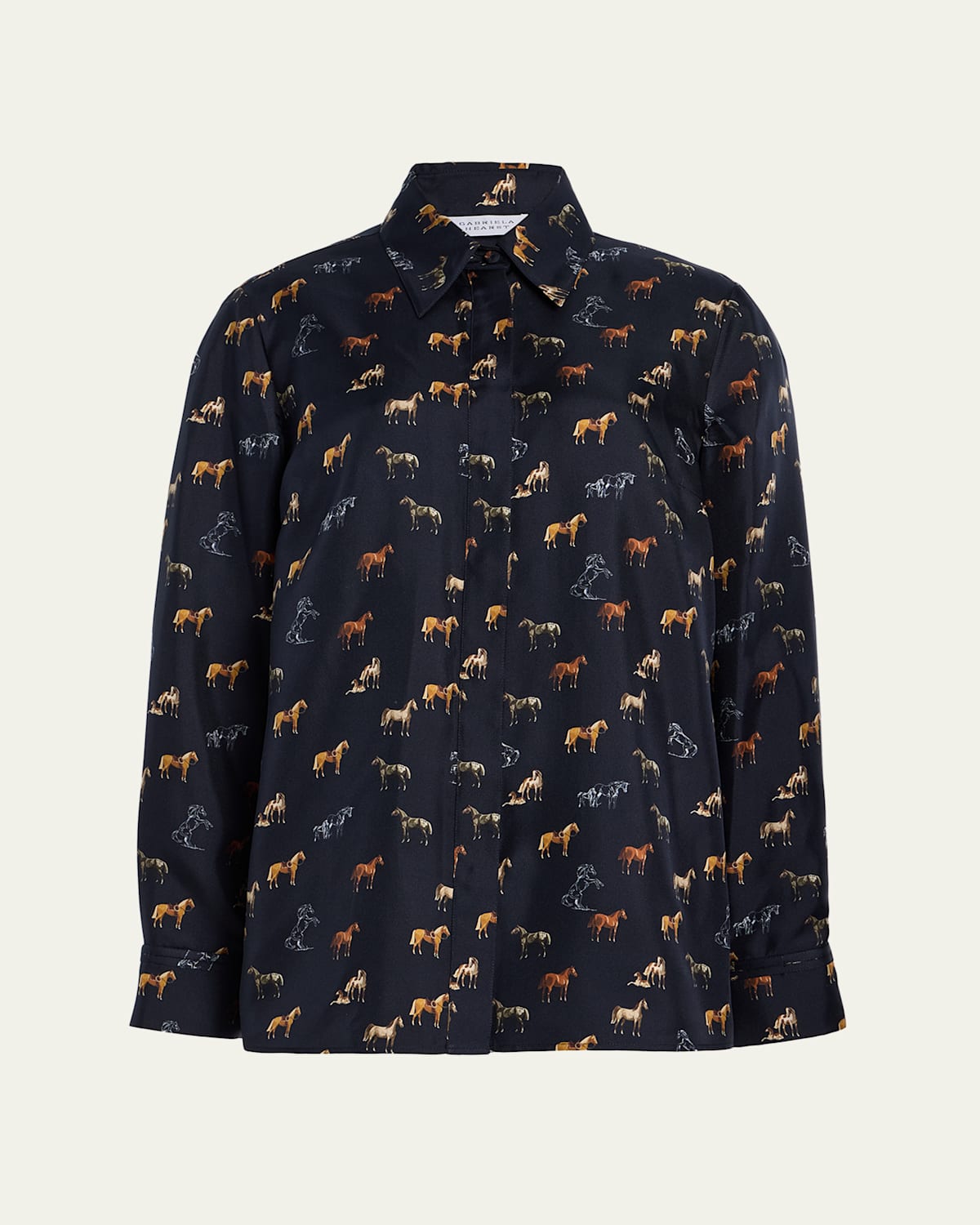 Gabriela Hearst Cruz Horse-print Silk Button-down Shirt In Blue