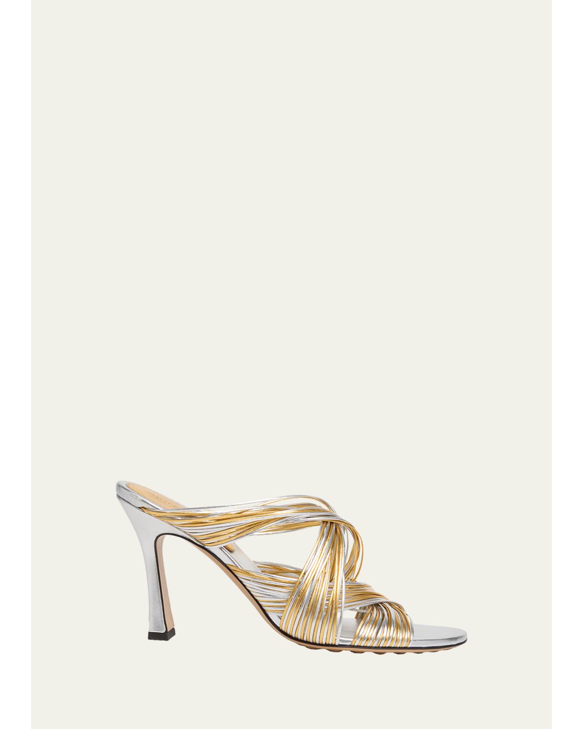 90Mm Rana Metallic Leather Tubular Mules