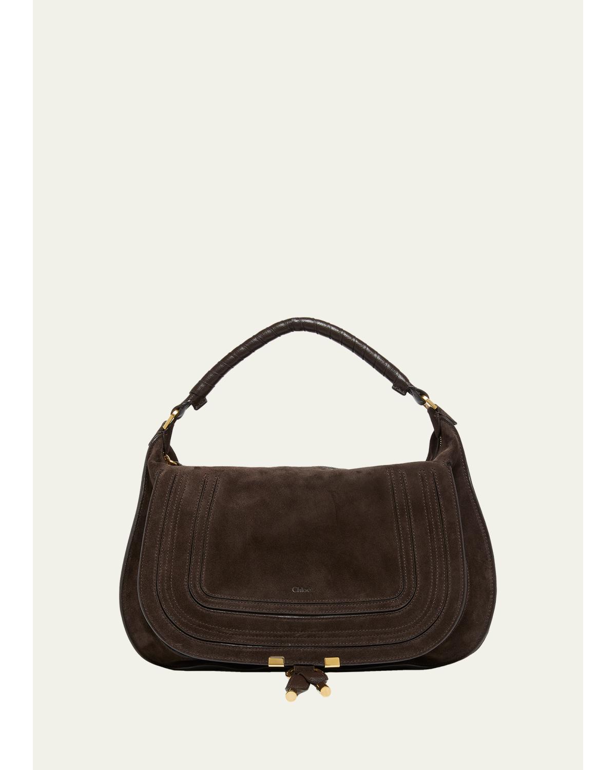 Marcie Large Saddle Shoulder Bag in Suede