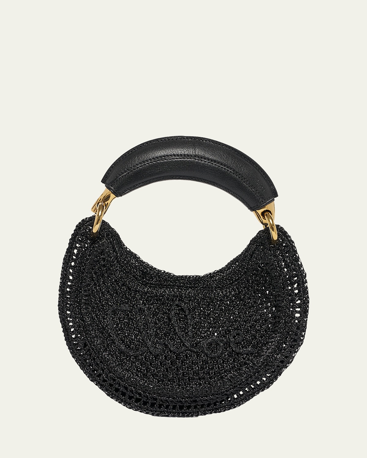 Chloé Mini Summer Banana Hobo Bag In Black Crochet With Leather Details Women