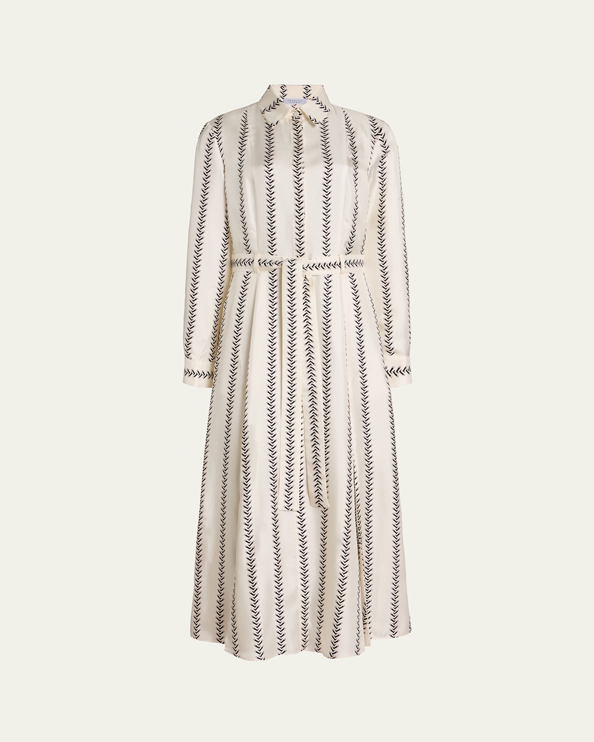 Gabriela Hearst Galway Riding-boot Striped Silk Belted Midi Shirtdress In White