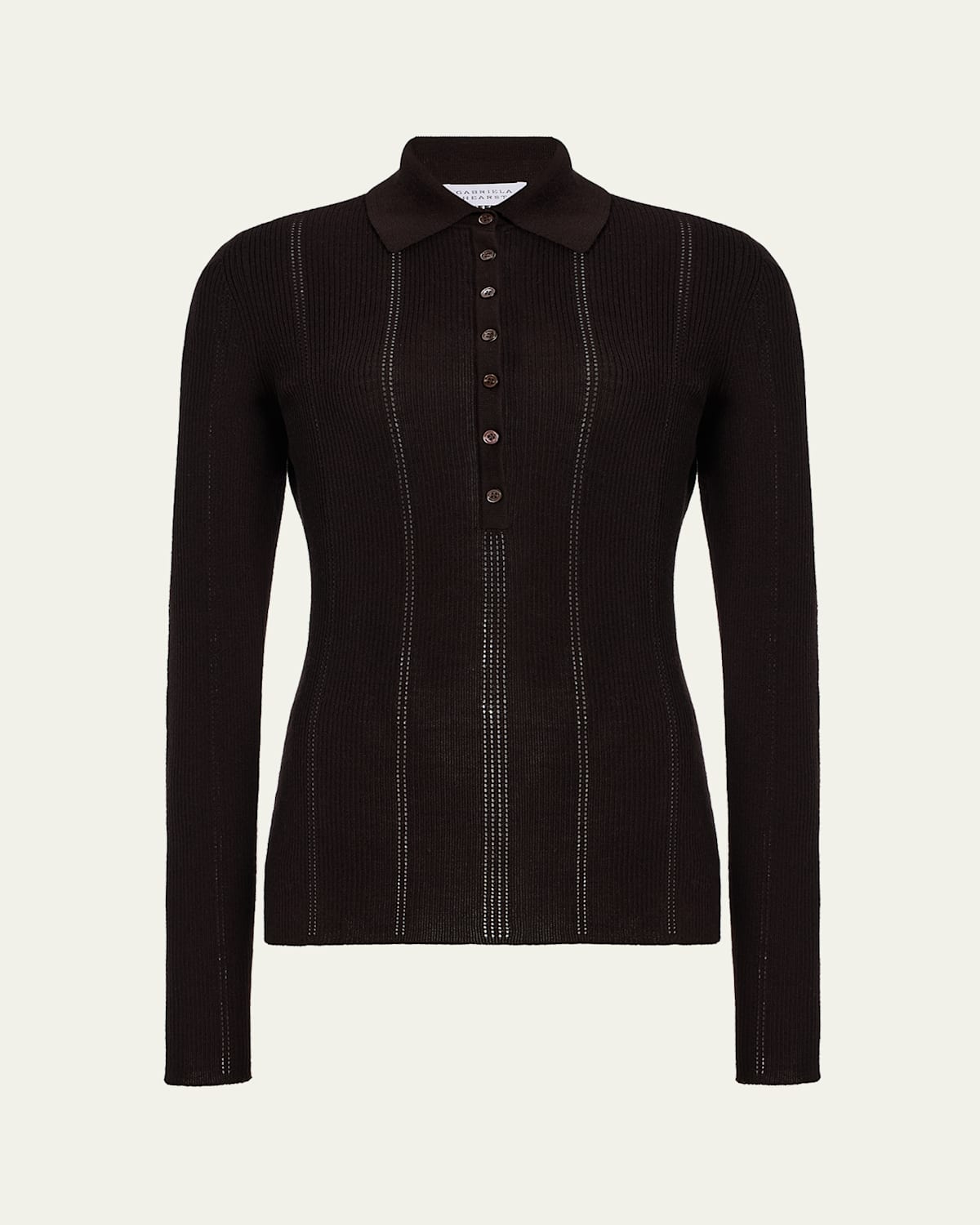 Gabriela Hearst Sophia Rib Knit Long-sleeve Polo Shirt In Black