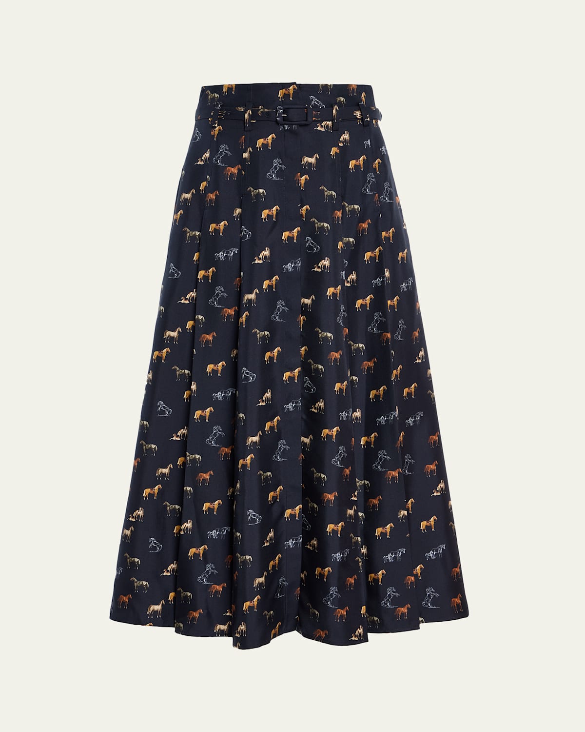 Gabriela Hearst Dugald Horse-Print Silk Pleated Midi Skirt