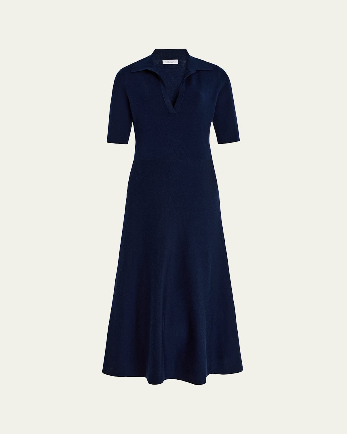 Gabriela Hearst Bradley Wool-cashmere Knit Short-sleeve Midi Polo Dress In Blue