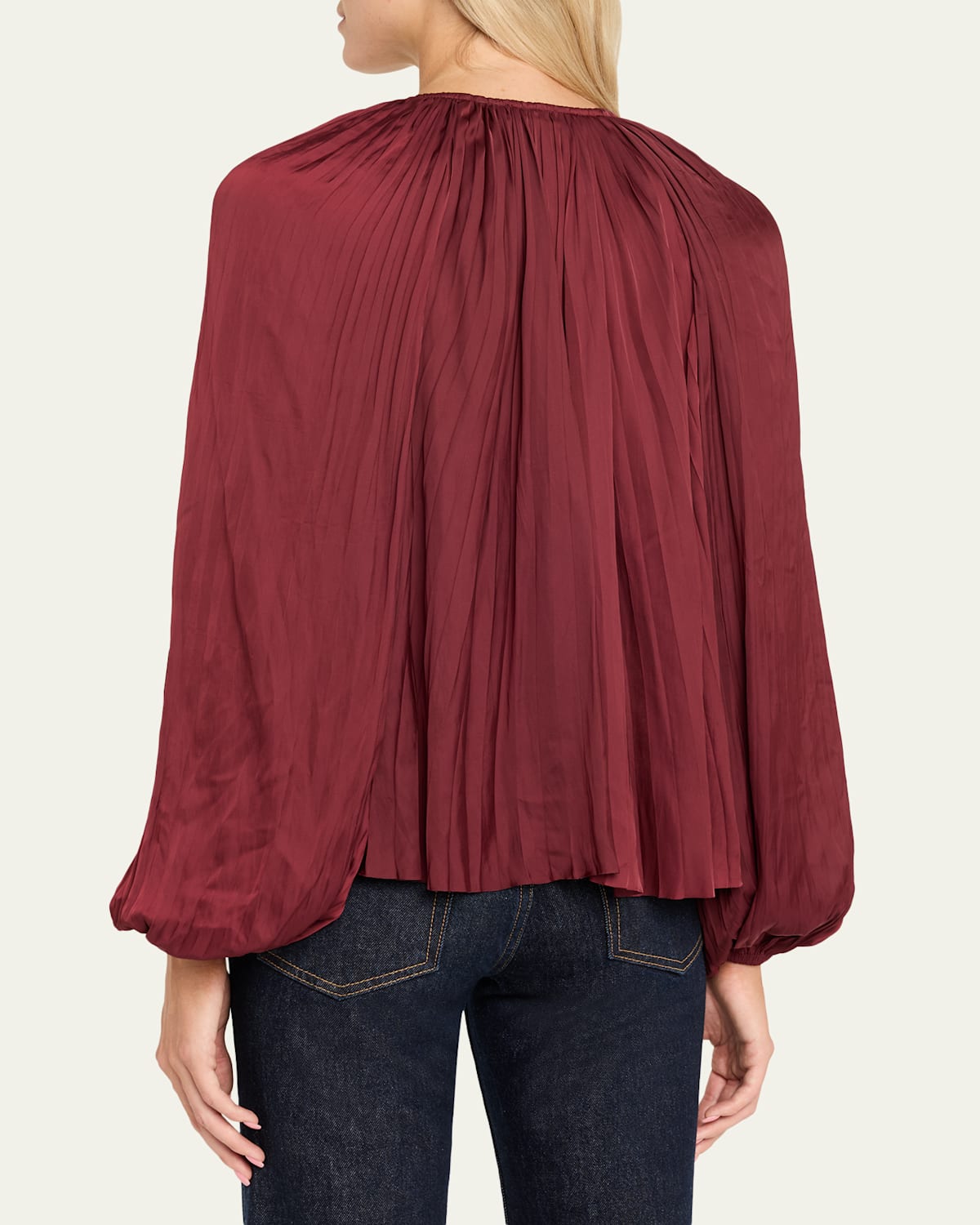 Electra Pleated Satin Peasant Blouse