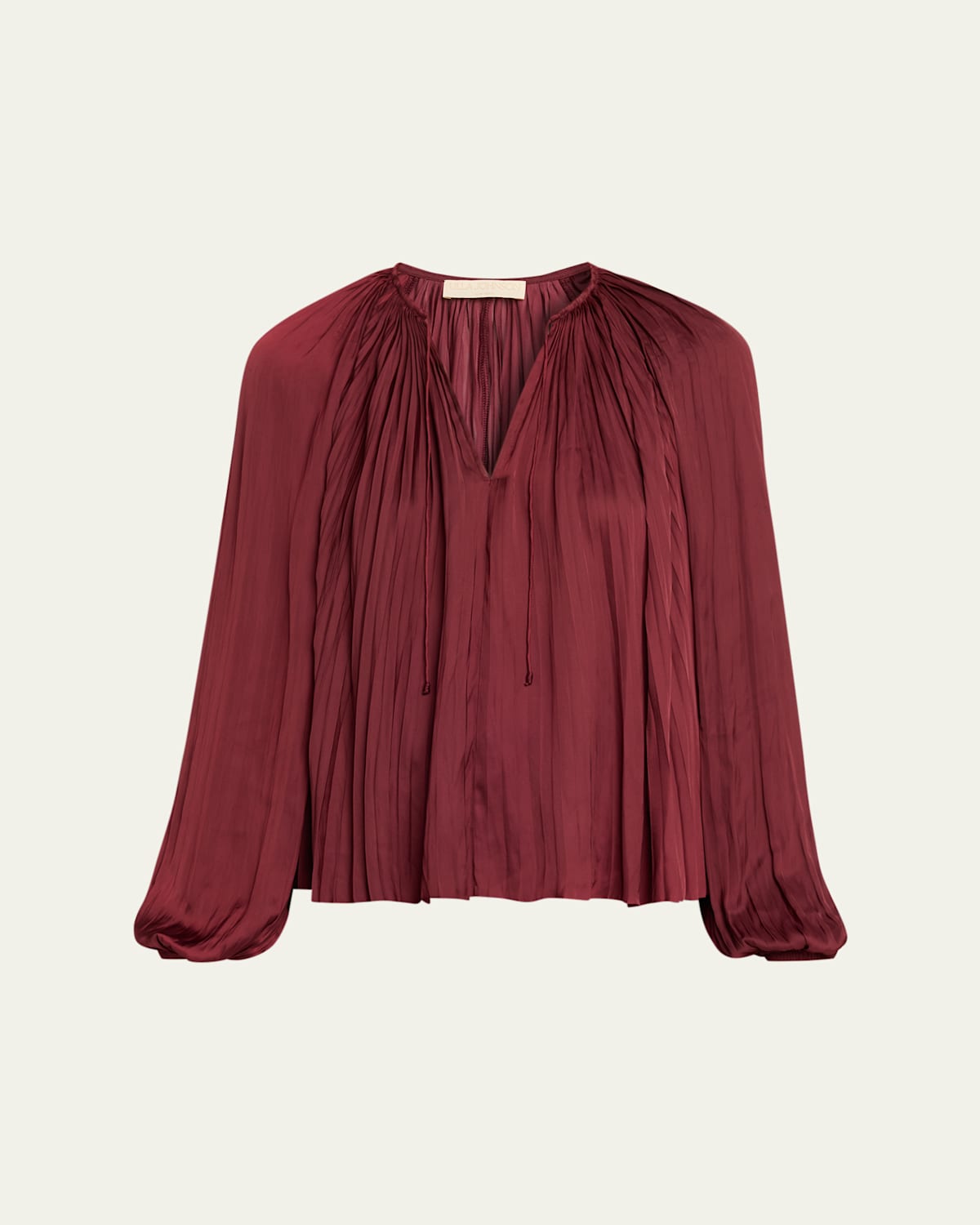 Ulla Johnson Electra Pleated Satin Peasant Blouse In Burgundy