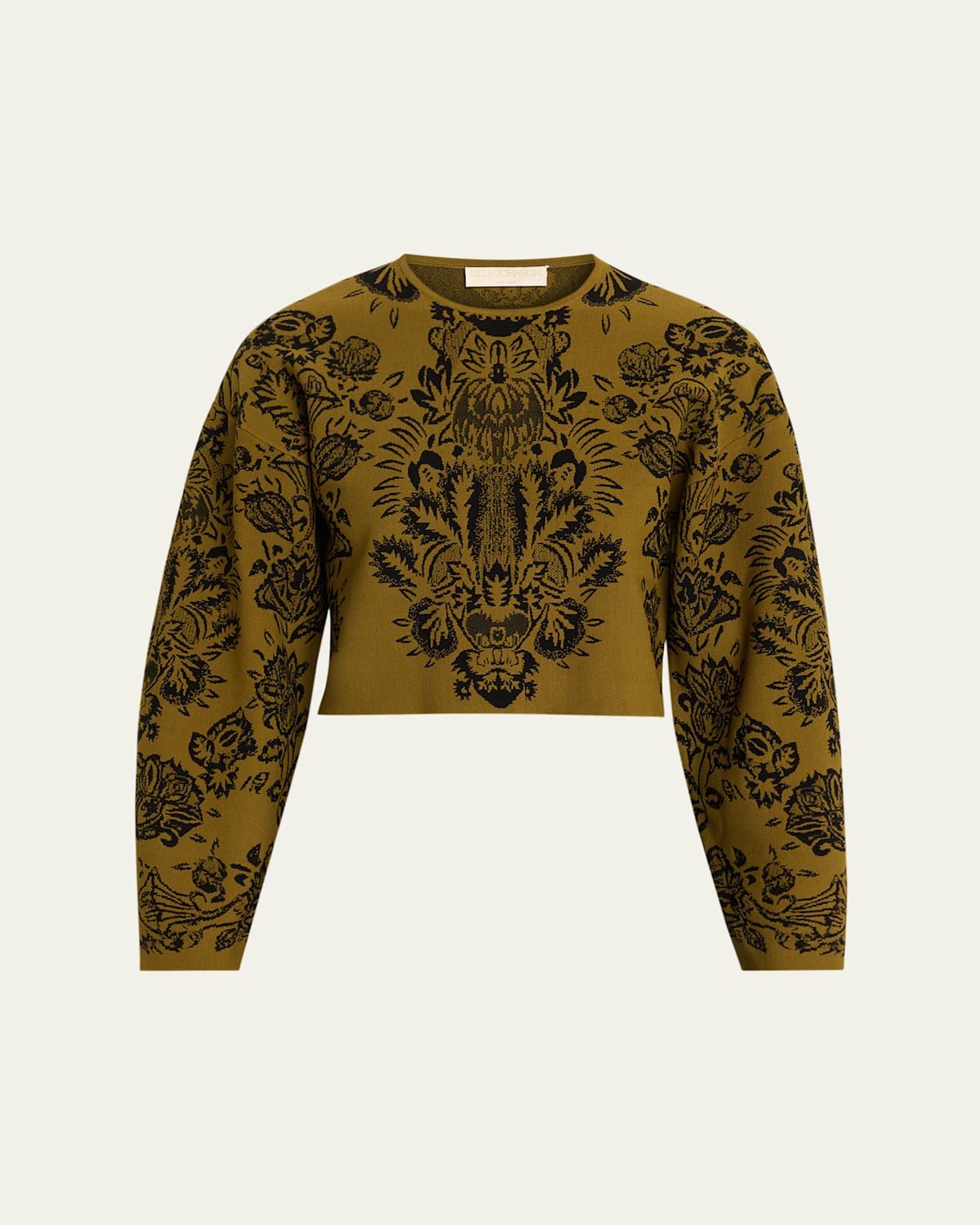 Ulla Johnson Elisa Jacquard Knit Crop Sweater In Brown