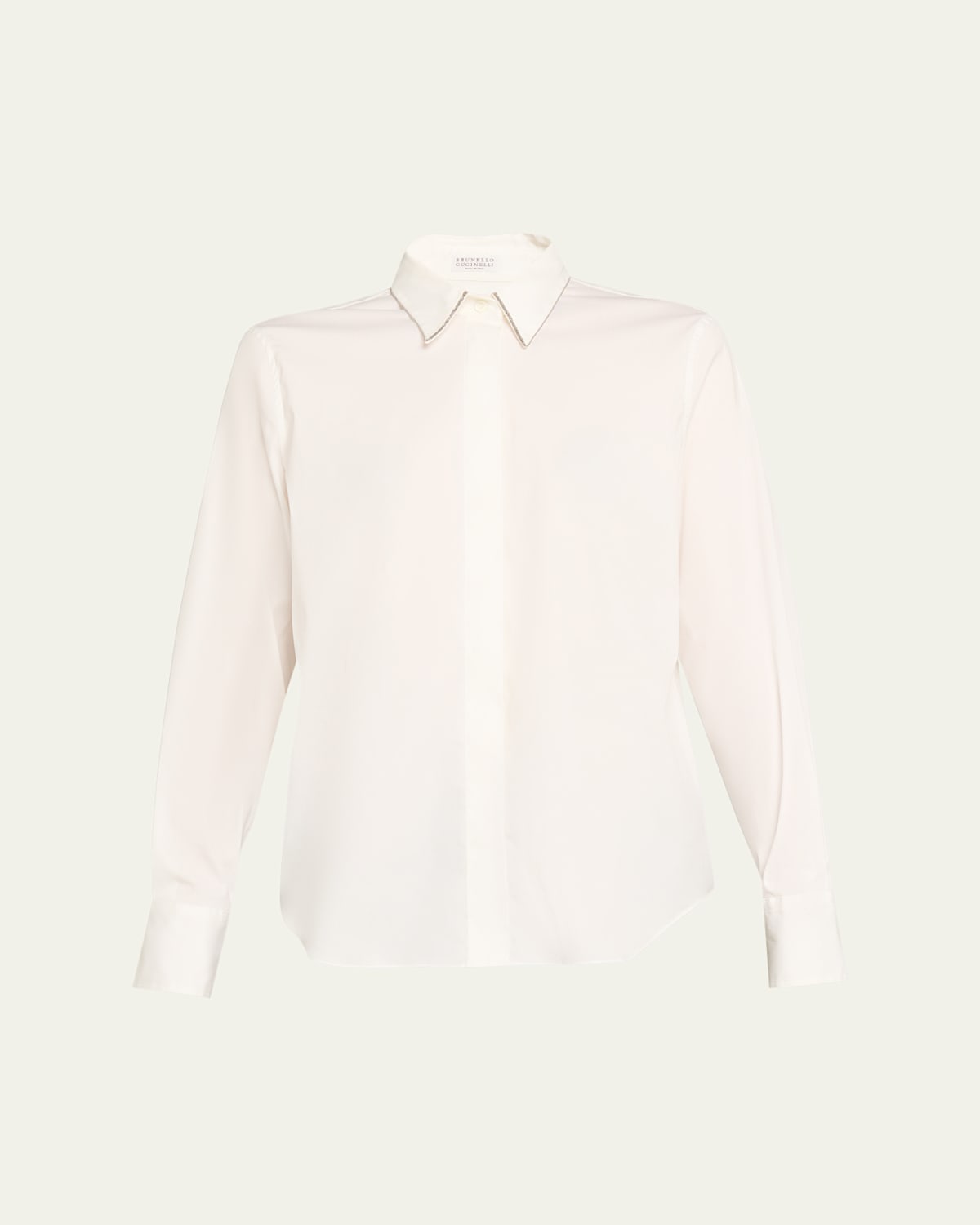 Brunello Cucinelli Monili-trim Cotton Poplin Button-down Shirt In White