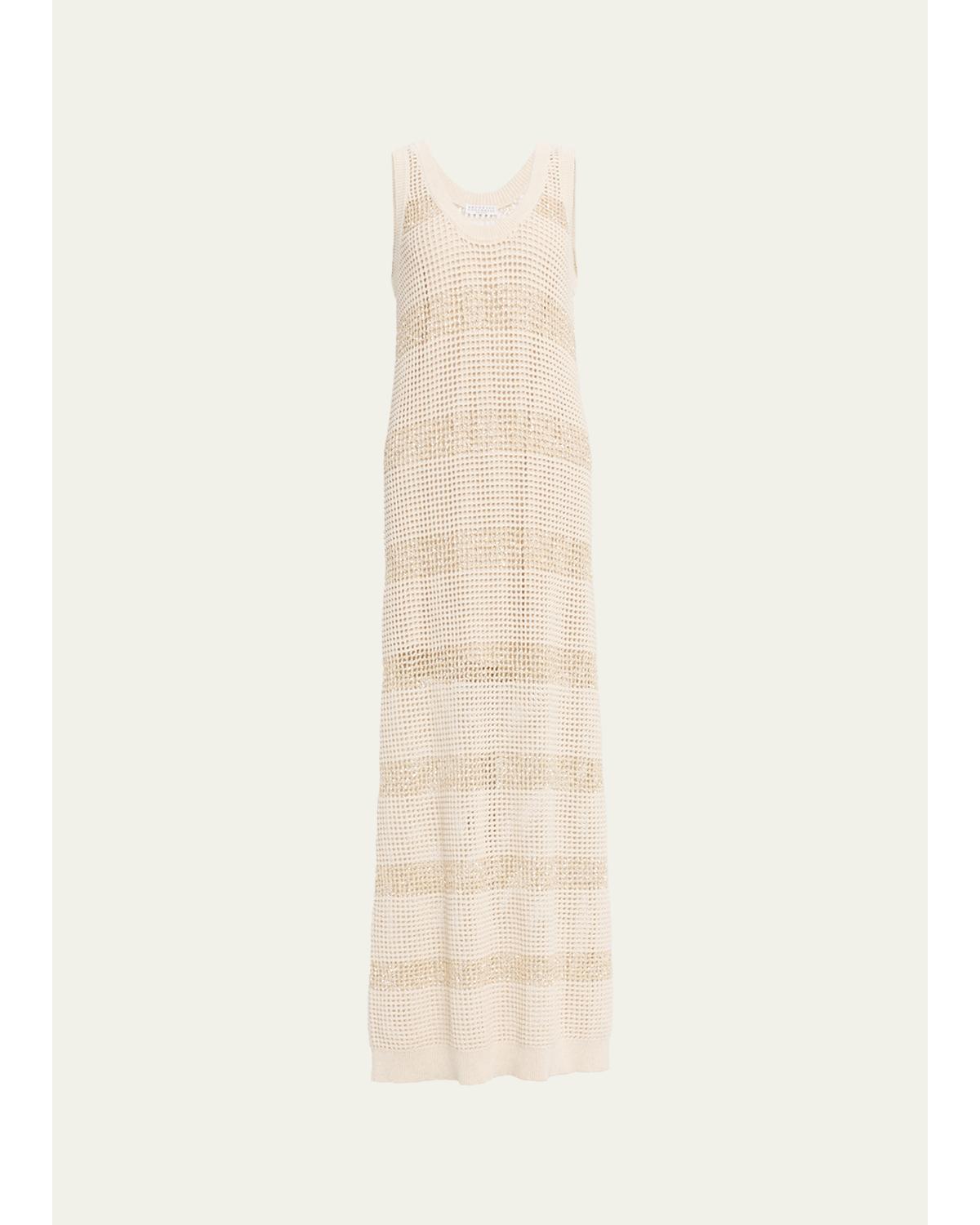 Striped Pailette Open-Knit Sleeveless Maxi Dress