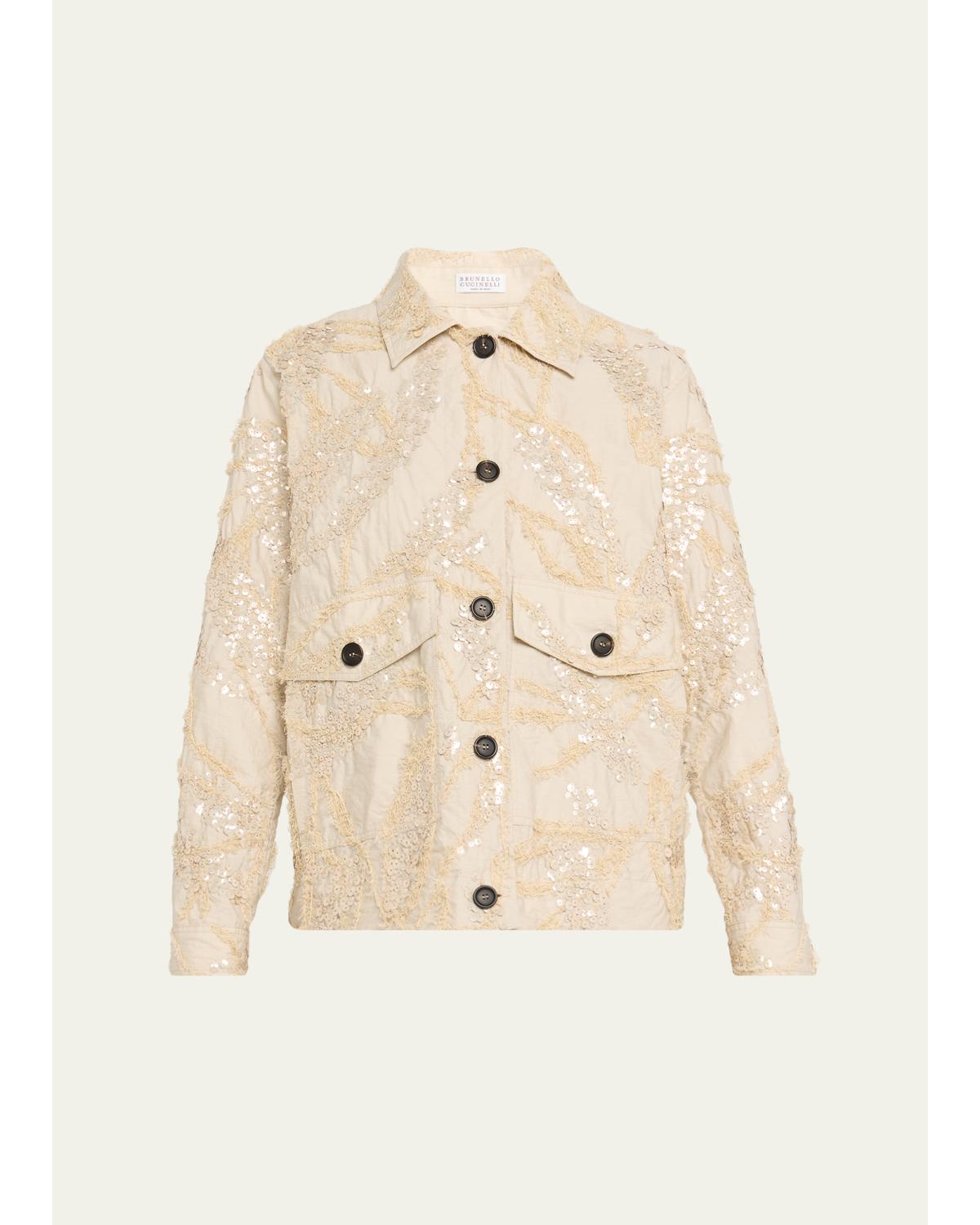 Embroidered Techno Cotton Poplin Deconstructed Shacket