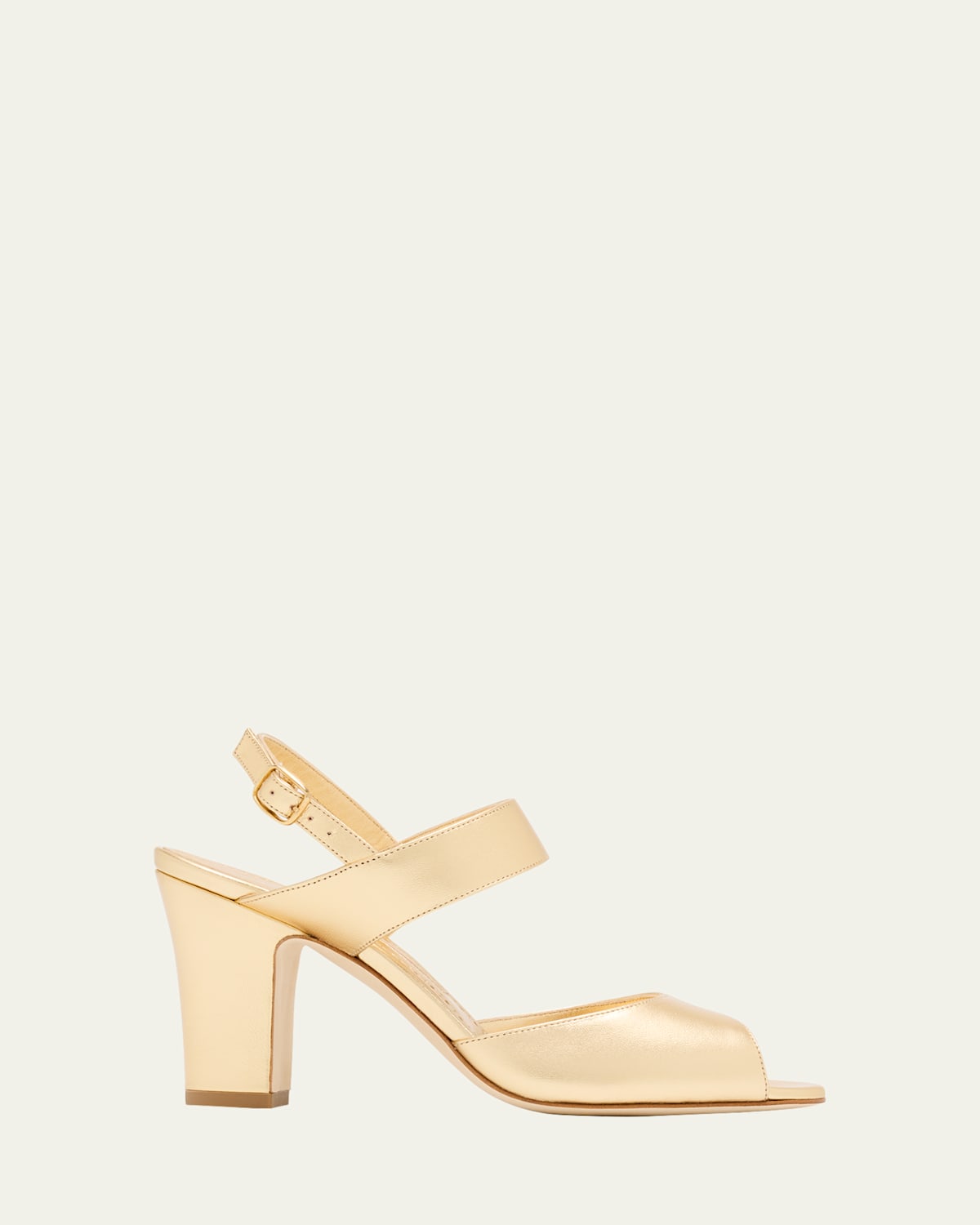 Manolo Blahnik 90mm Khiko Metallic Leather Peep-toe Slingback Sandals In Nude
