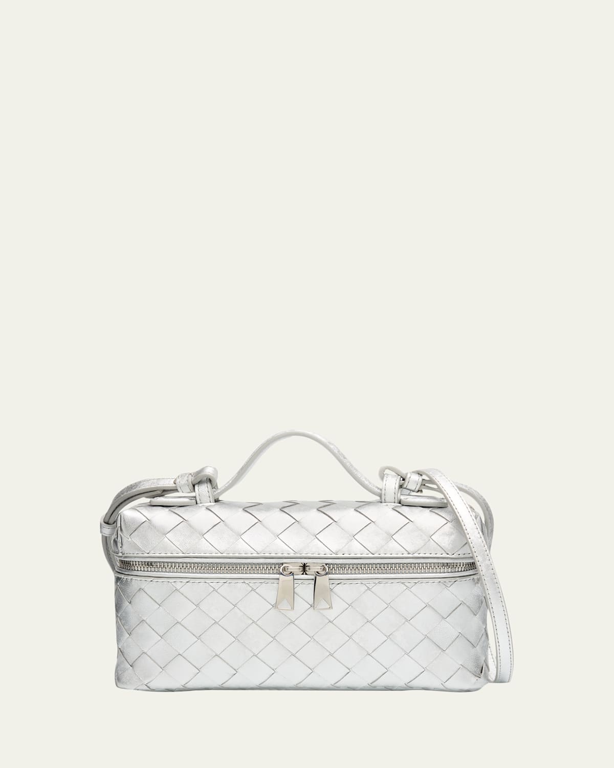 Bottega Veneta Bang Bang Laminated Leather Vanity Crossbody Bag In Silver