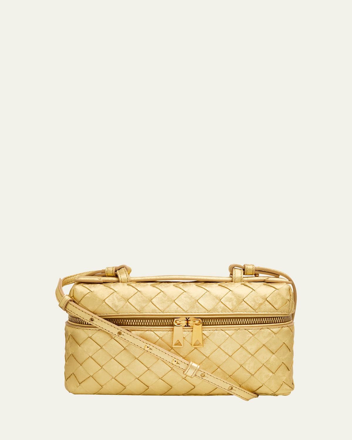 Bottega Veneta Bang Bang Laminated Leather Vanity Crossbody Bag In Gold