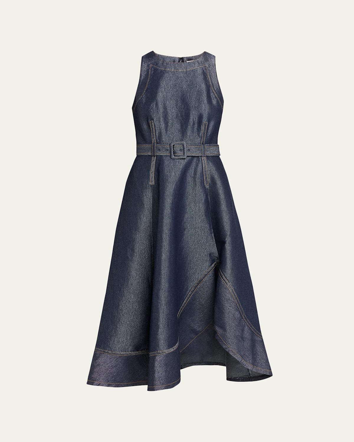 Cinq À Sept Zelda Sleeveless Glitter Denim Midi Dress In Blue
