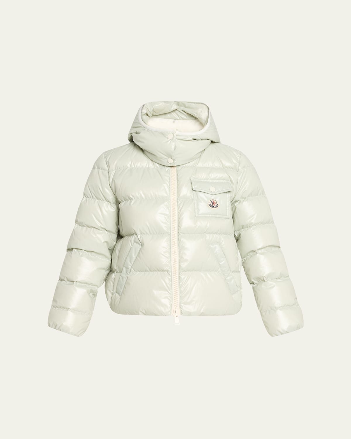 Moncler Andro Hooded Short Down Jacket In Green