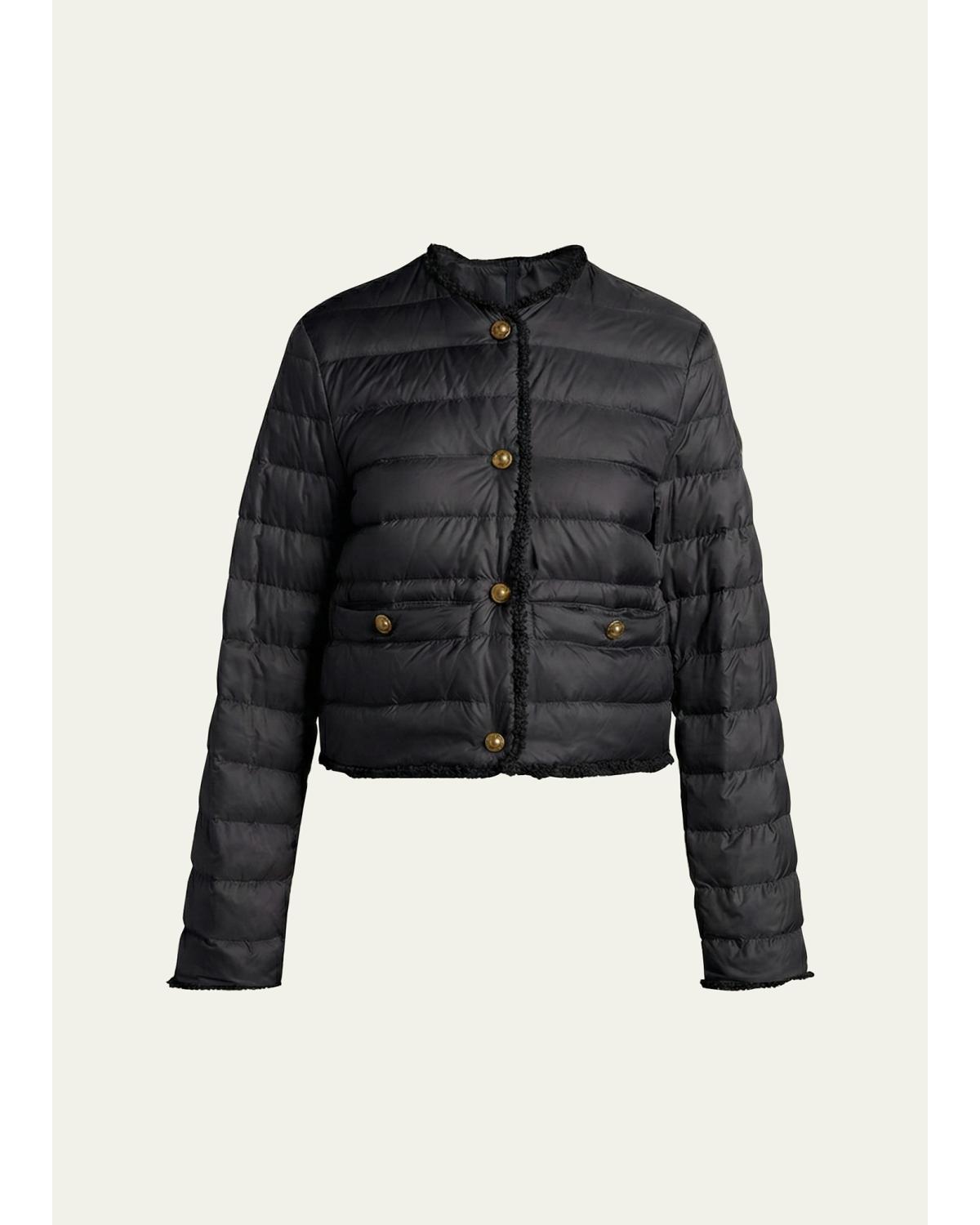 Fleurs Bouclé-Trim Short Down Jacket