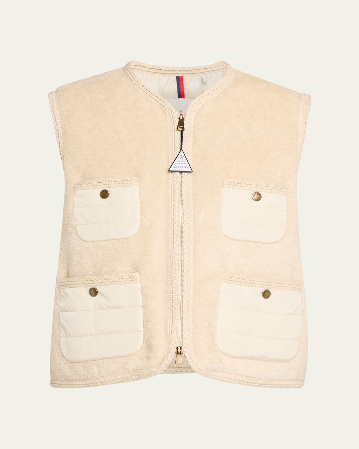 Moncler Mimosas Braided Trim Teddy Down Vest In White