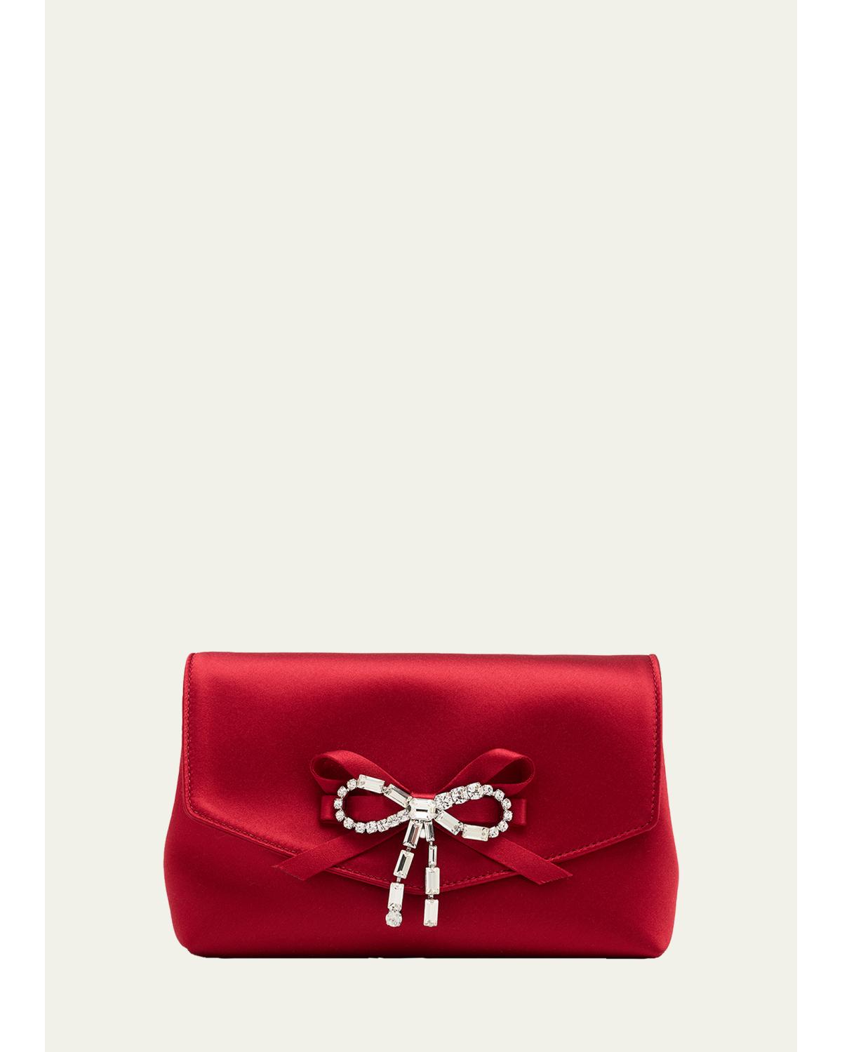 Mini Crystal Bow-Embellished Satin Crossbody Bag