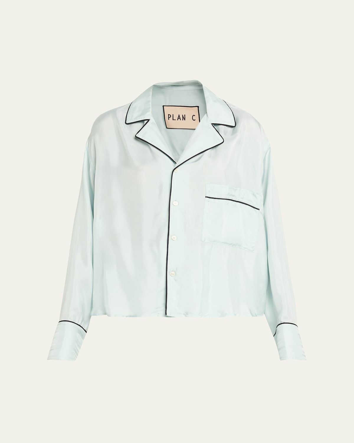 Plan C Long-sleeve Cotton Twill Pajama Shirt In Blue