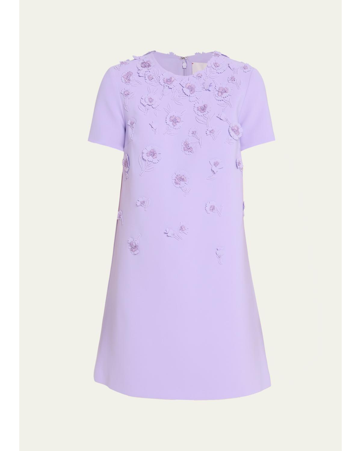 Carnation Embroidered Short-Sleeve Mini Dress