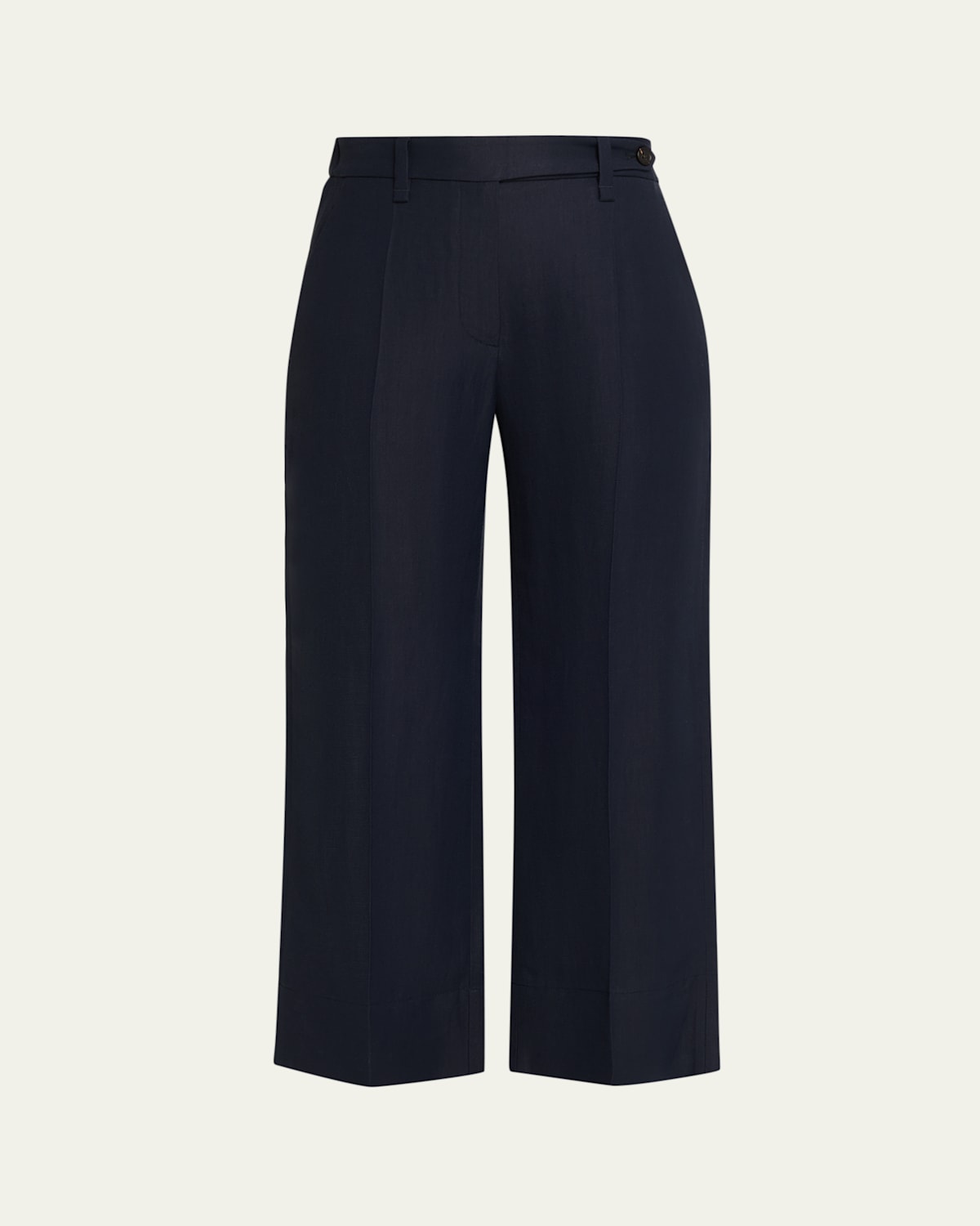 Brunello Cucinelli Linen Twill Wide-leg Crop Cigarette Pants In Blue