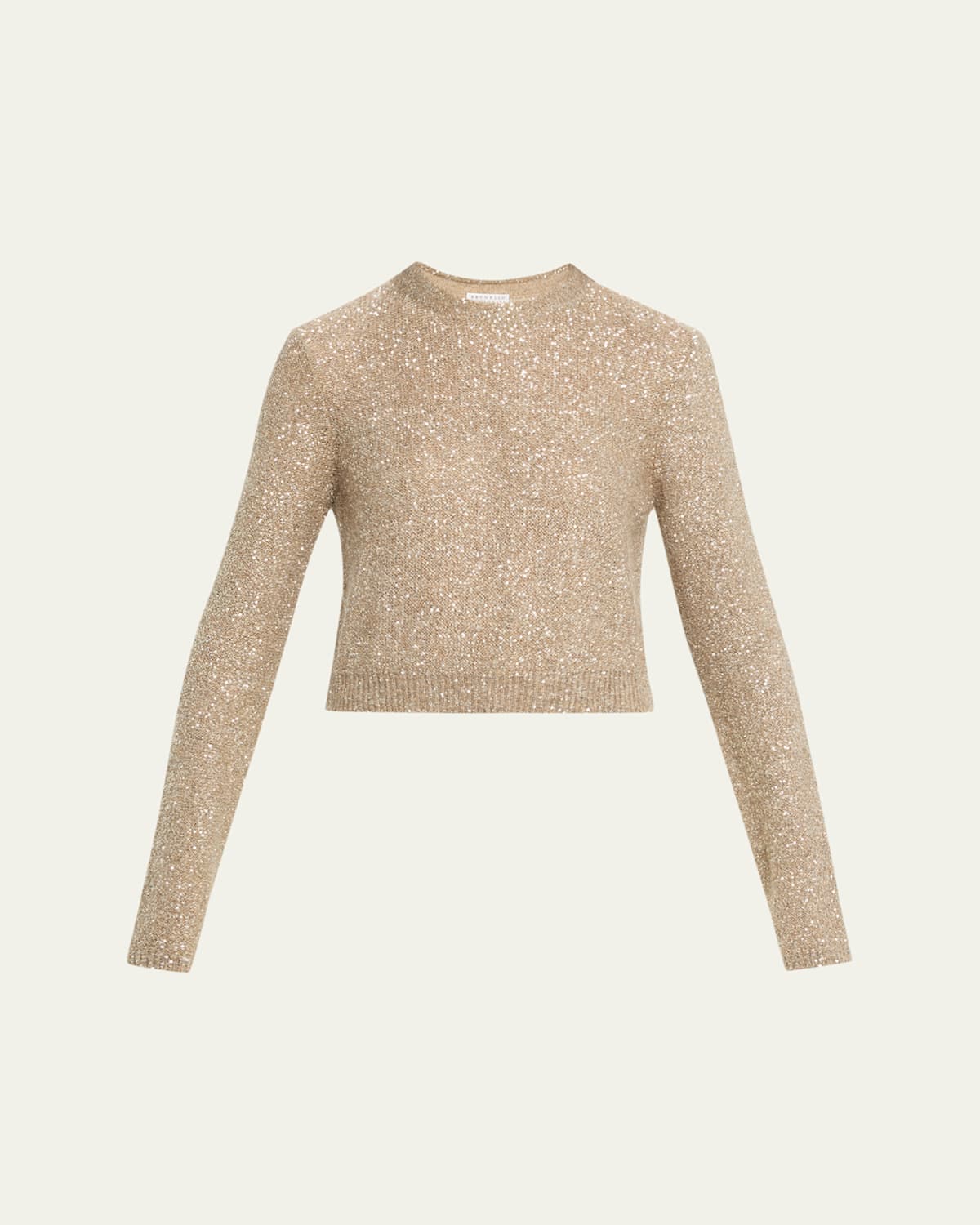 Brunello Cucinelli Wool Mohair Pailette Crewneck Sweater In Sand