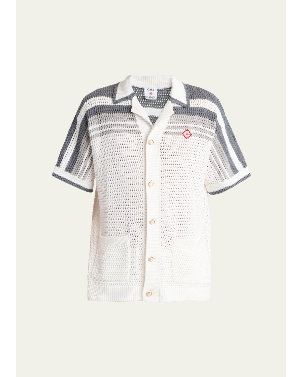 Men'S Cotton Crochet Short-Sleeve Tennis Shirt