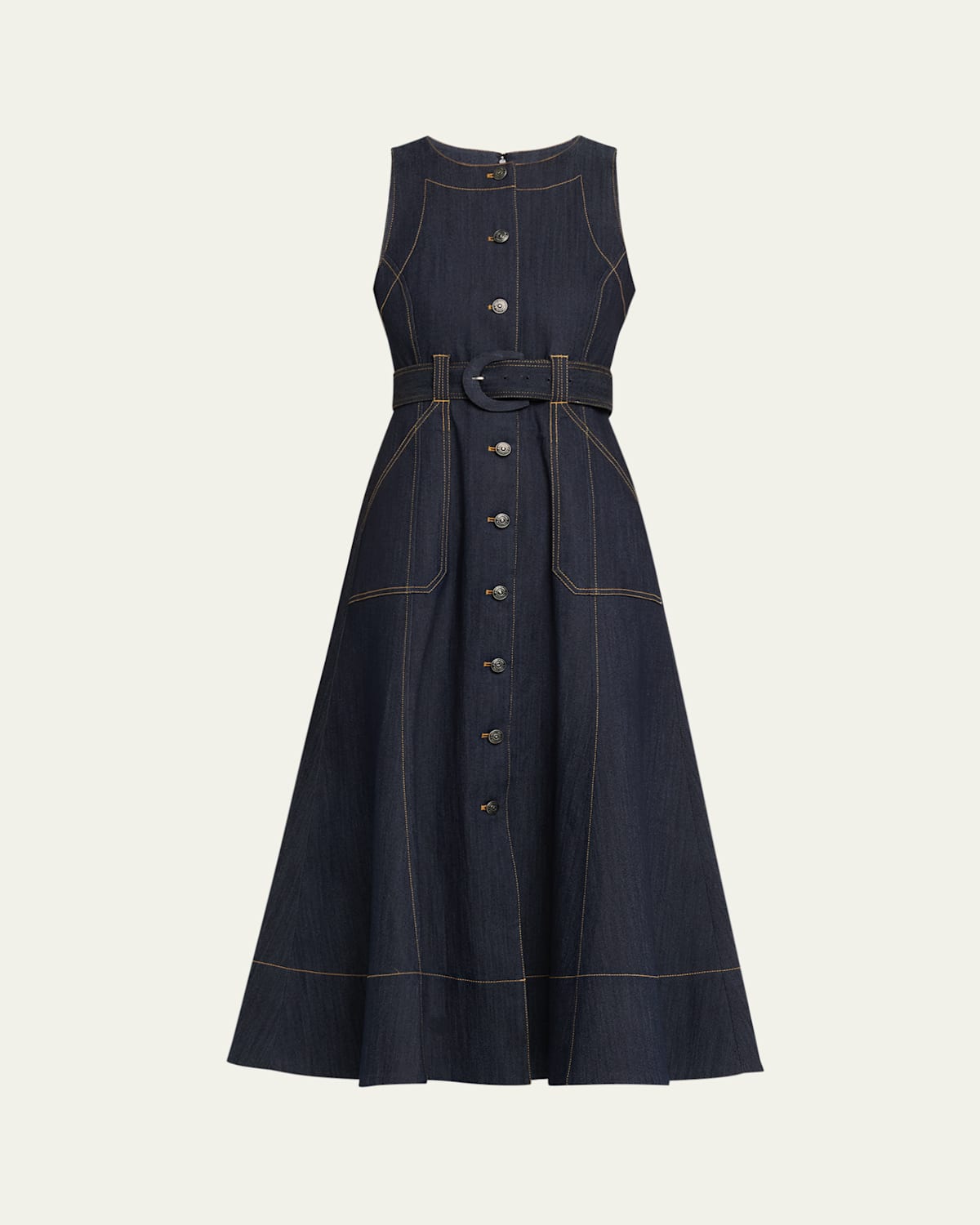 Cinq À Sept Cezanne Belted Denim Midi Dress In Purple
