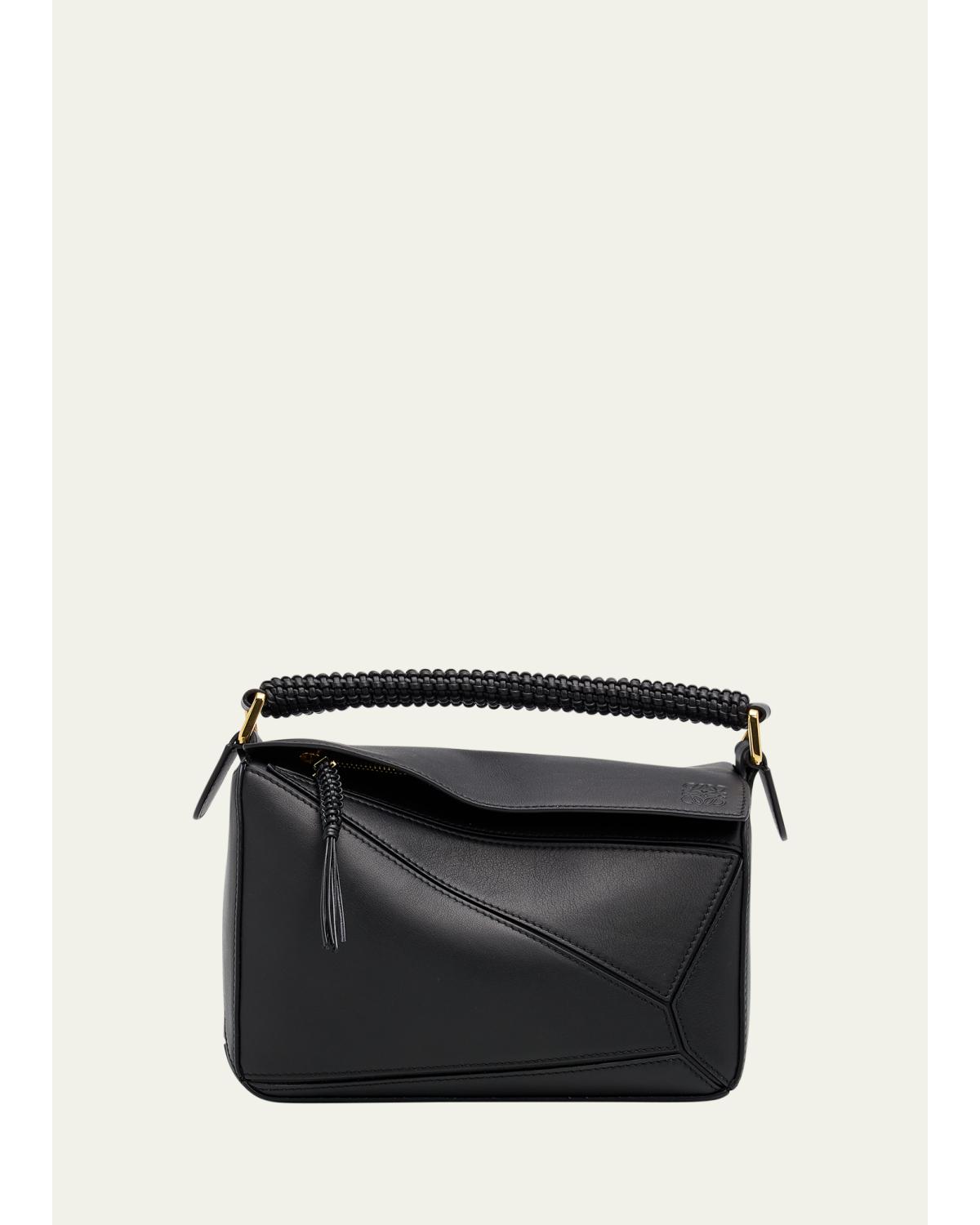 Puzzle Small Woven Top-Handle Bag in Leather