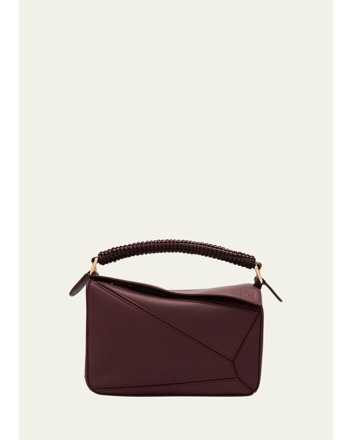 Puzzle Small Woven Top-Handle Bag in Leather