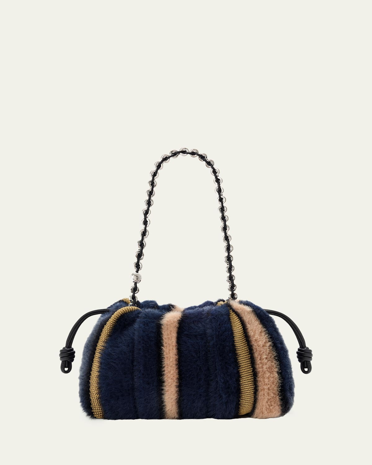 Loewe X Louis Wain Flamenco Striped Fuzzy Knit Shoulder Bag In Blue