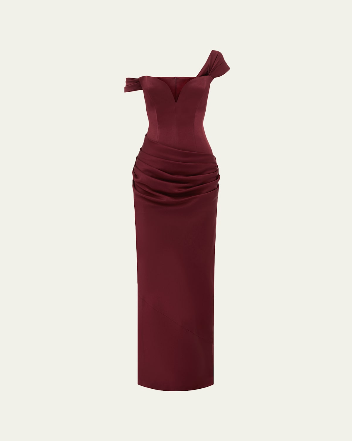 Alex Perry Off-The-Shoulder Draped Satin Crepe Corset Gown