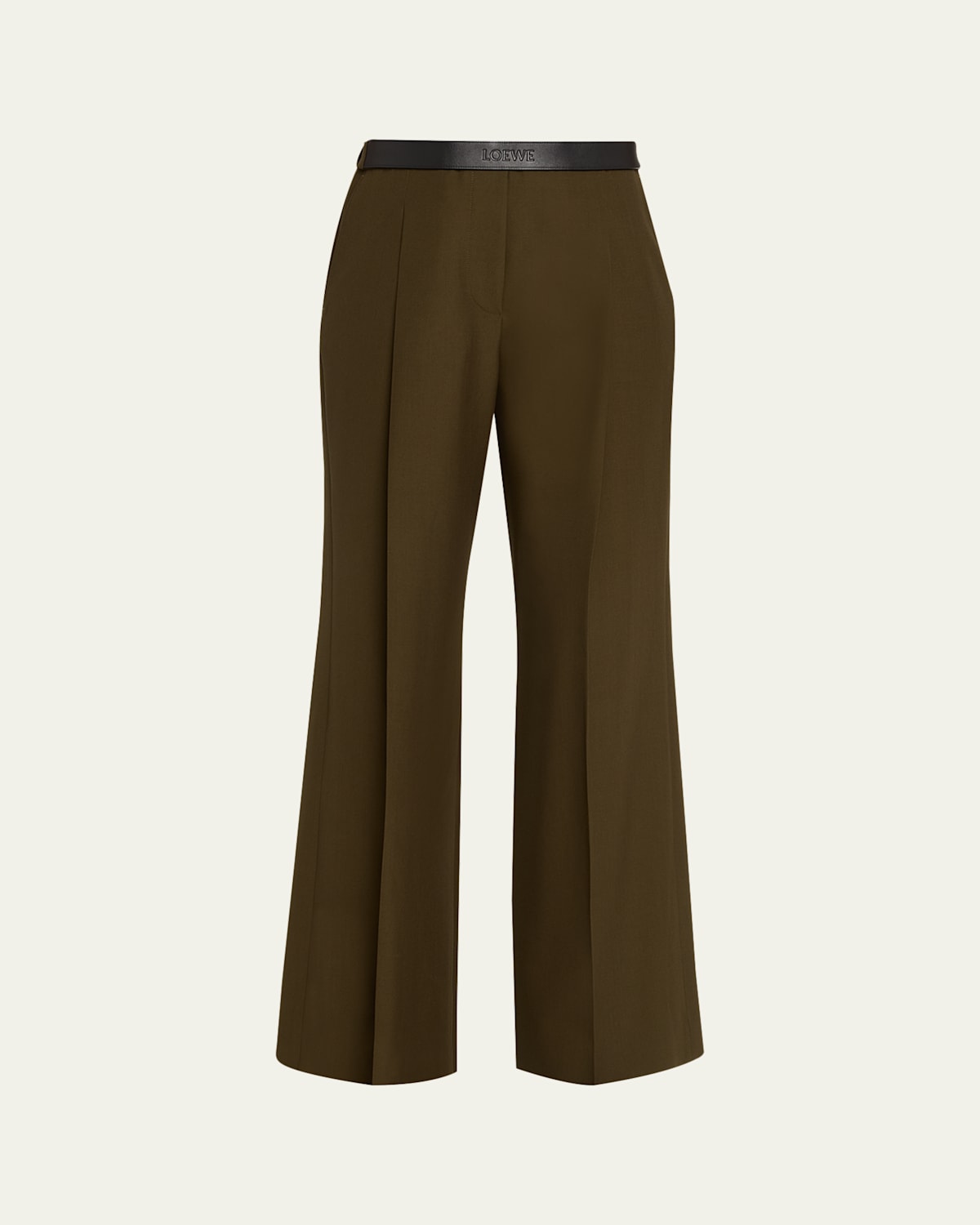 Loewe Leather Logo-band Straight-leg Tailored Trousers In Brown