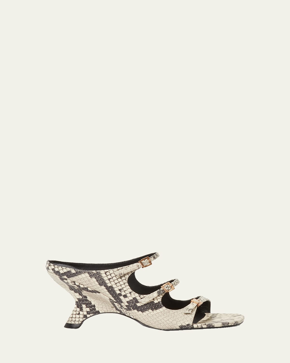 Simkhai River Snake-printed Leather Buckle Mules In Neutral