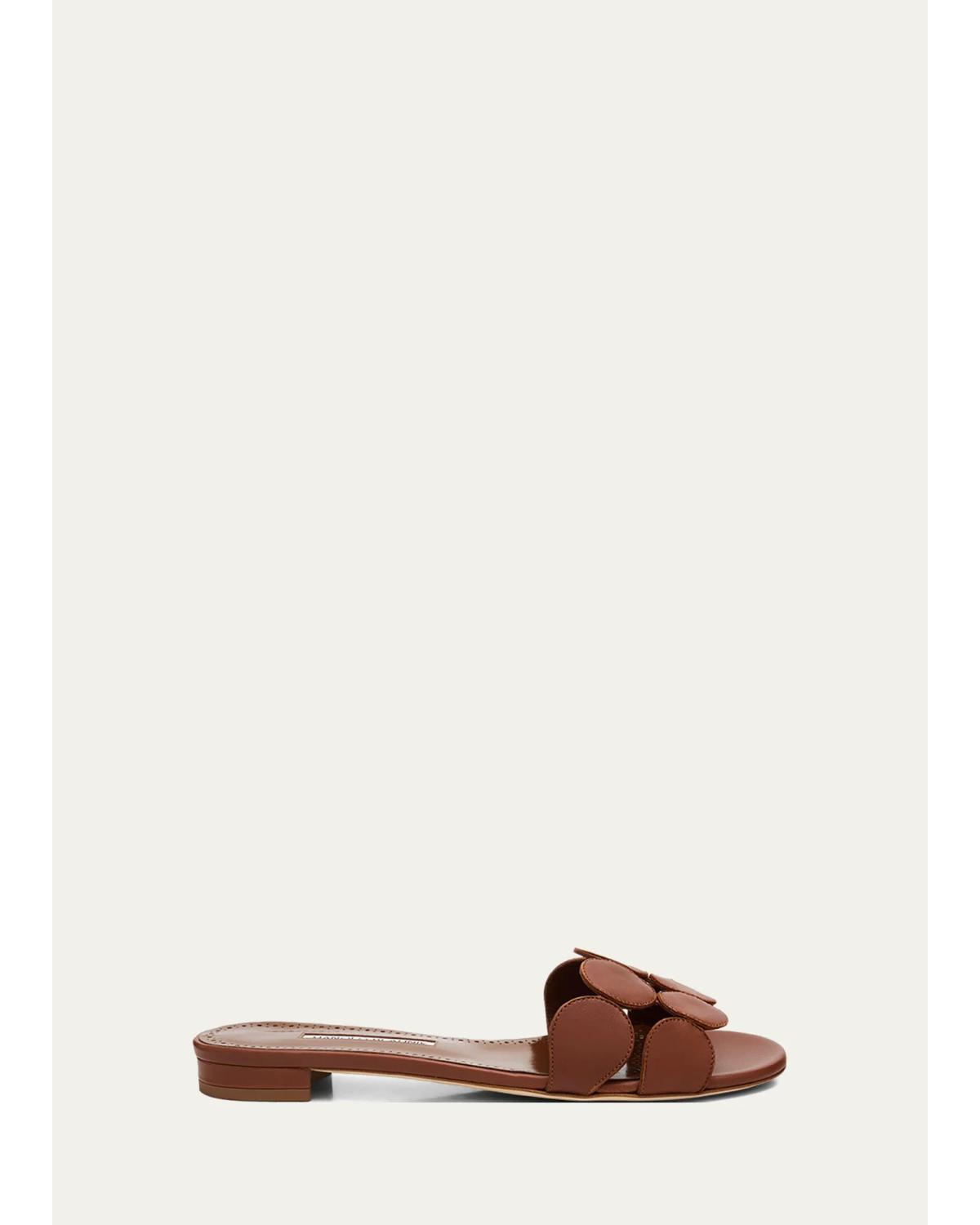 Circle-Cut Leather Slide Sandals