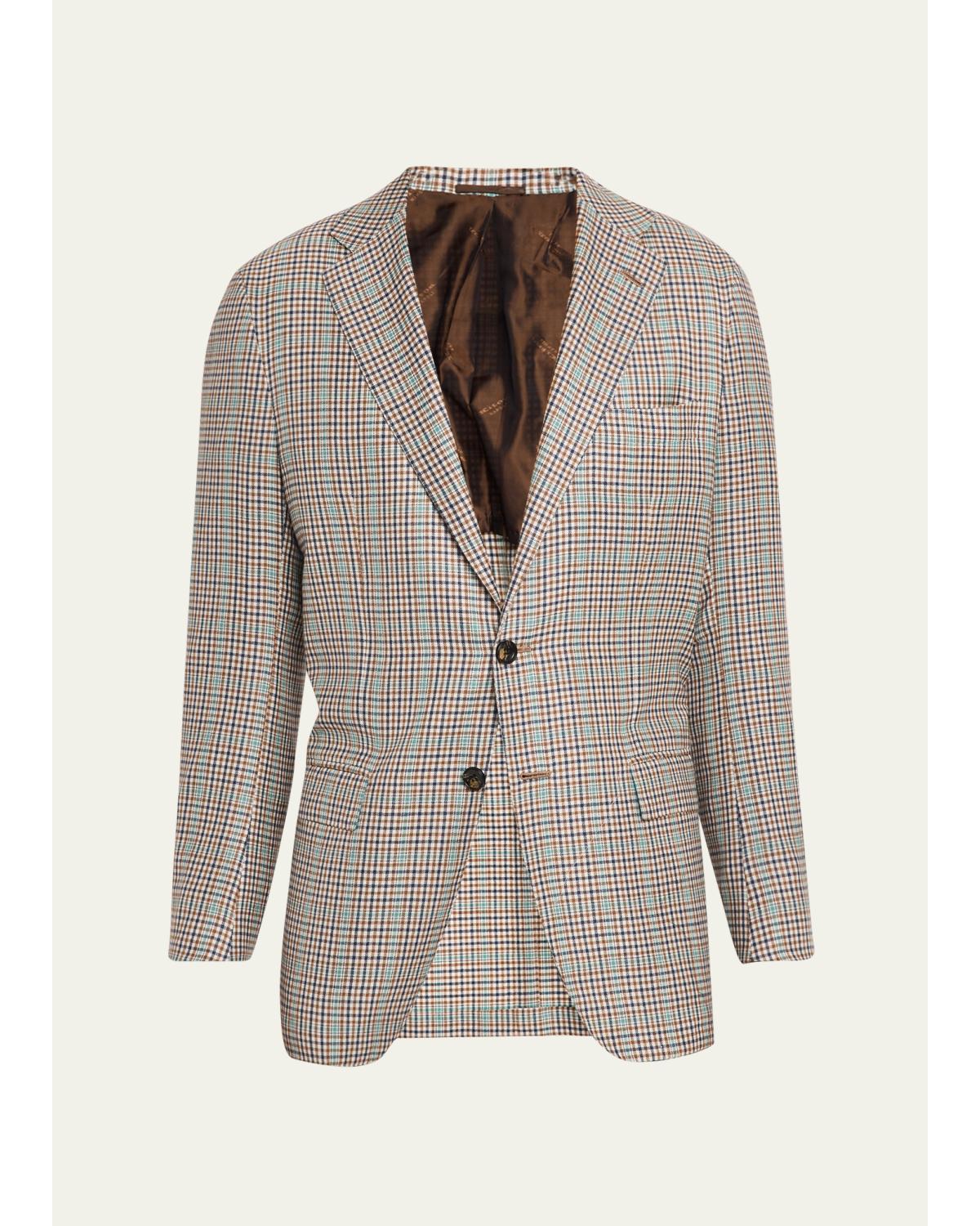 Men's Cashmere and Silk Multi-Check Deconstructed Sport Coat