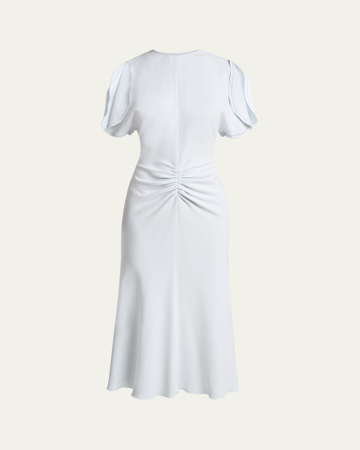Victoria Beckham Gathered Waist Crepe Midi Dress In Blue