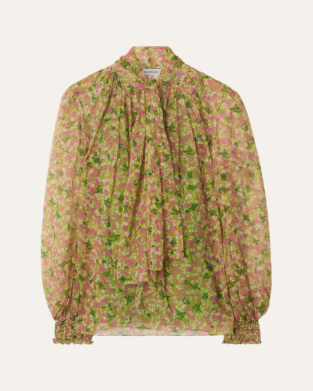Burberry Lila Floral Silk Scarf-tie Blouse In Multi