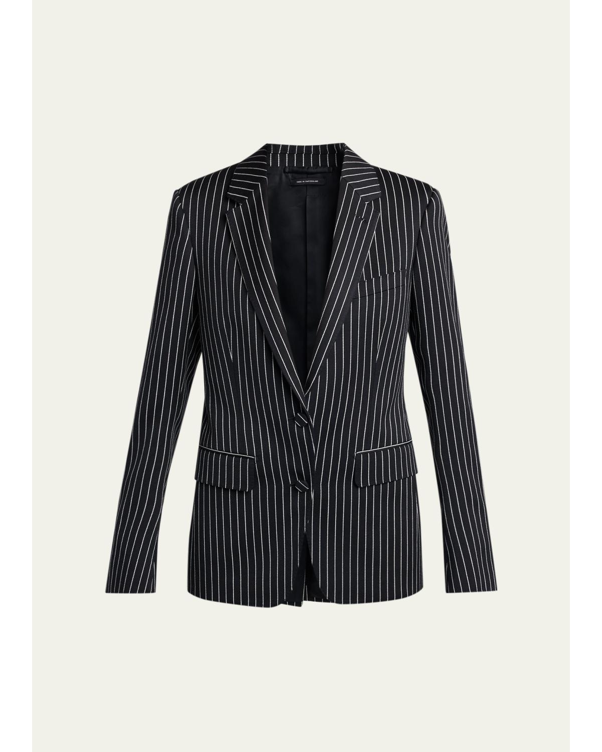 Pinstripe Wool Single-Breasted Blazer Jacket