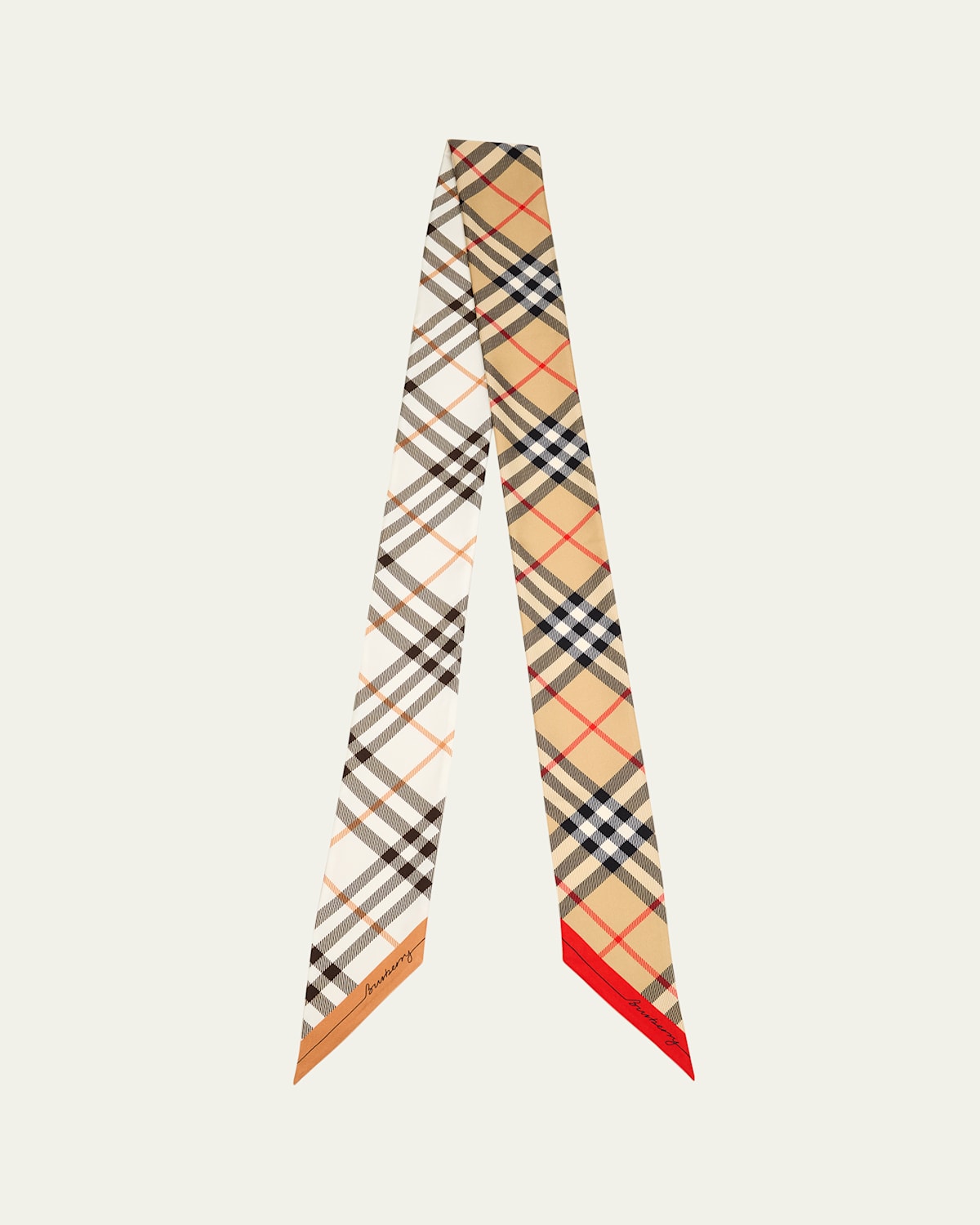 Burberry Skinny Contrast Check Silk Scarf In Multi