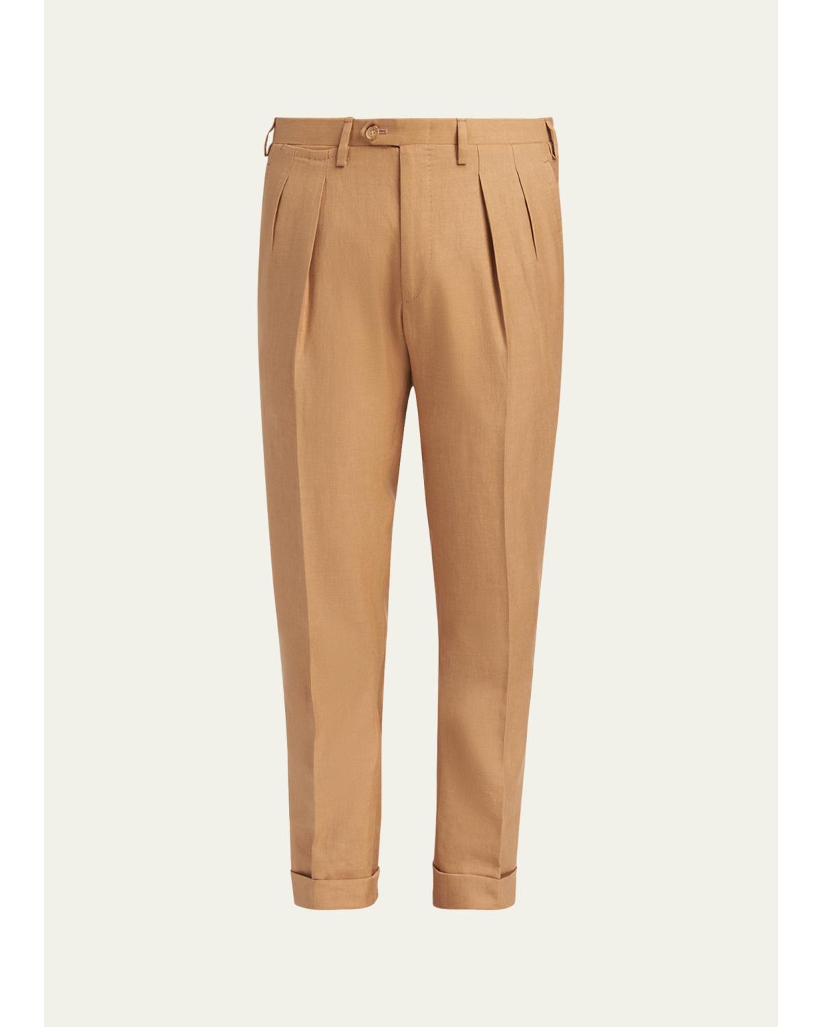 Men'S Cashmere-Blend Straight Leg Pleated Trousers