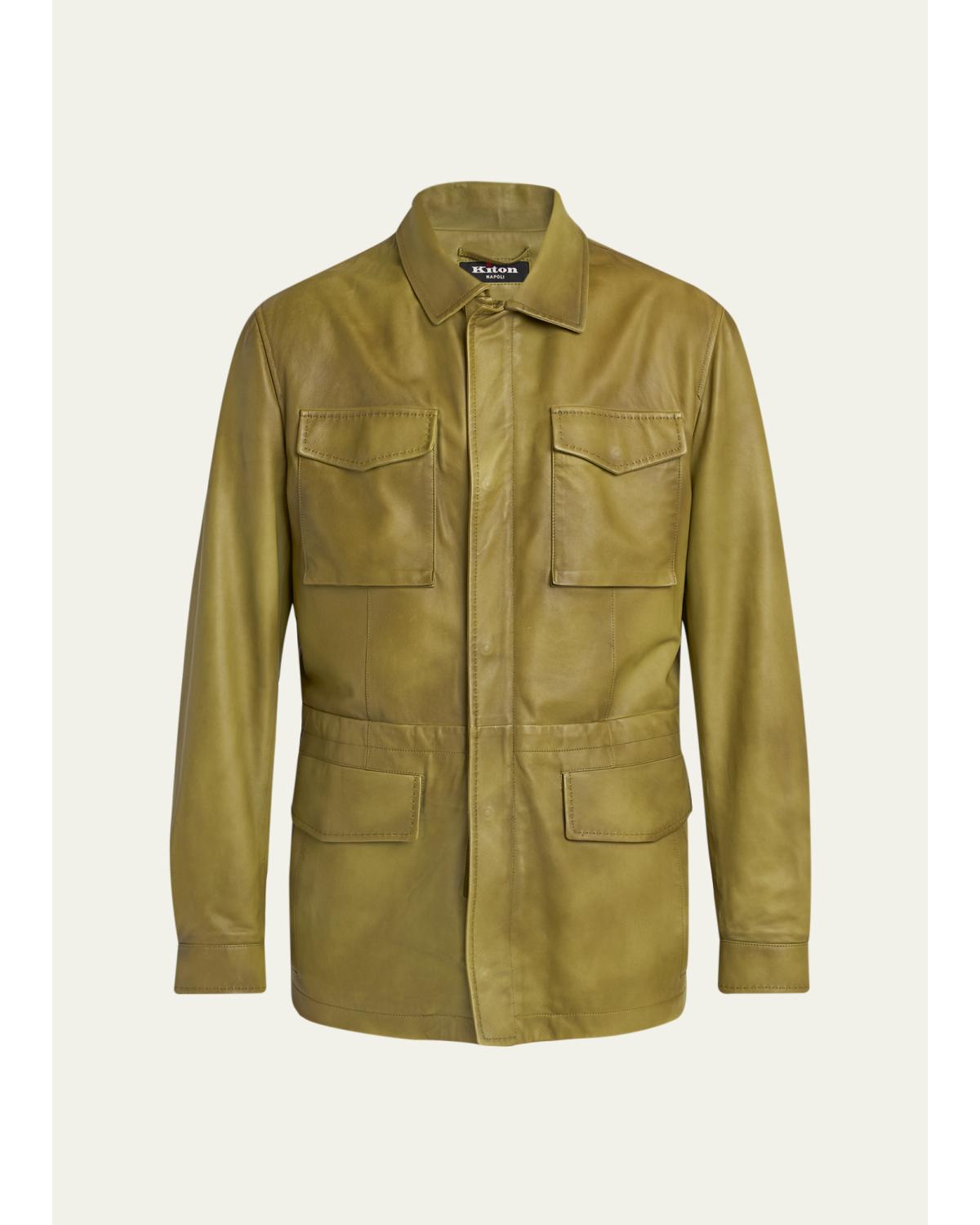 Men'S Leather Flap-Pocket Field Jacket