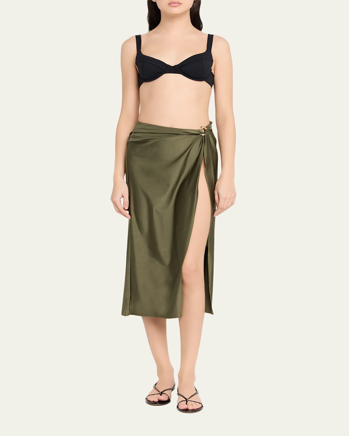Kora Satin Wrap Midi Skirt
