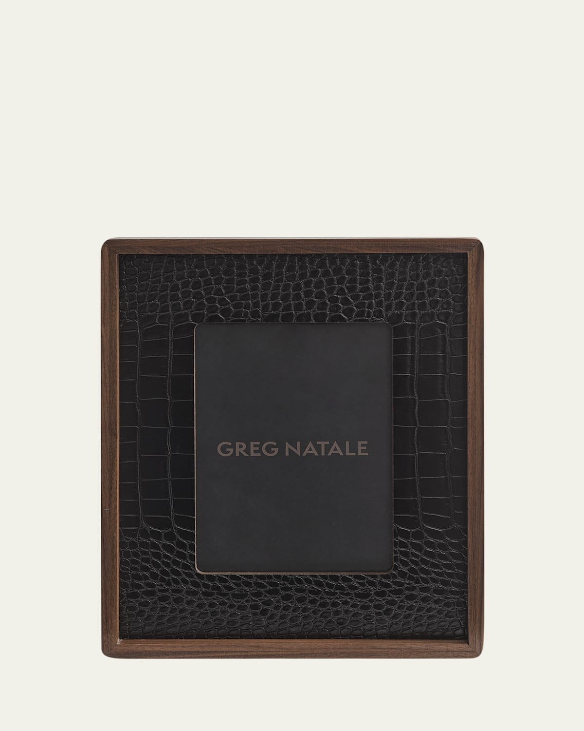Greg Natale Terreno Wood & Croc-embossed Vegan Leather Frame, 5" X 7" In Brown