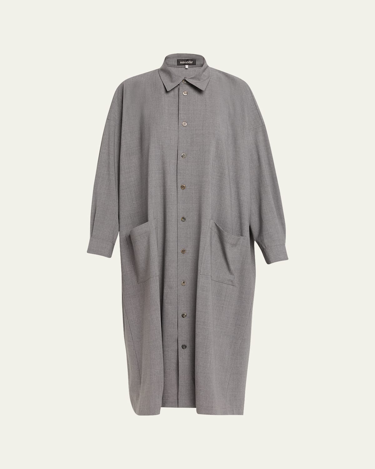 Eskandar Angle To Front Side Seam Shirtdress With Collar In Gray