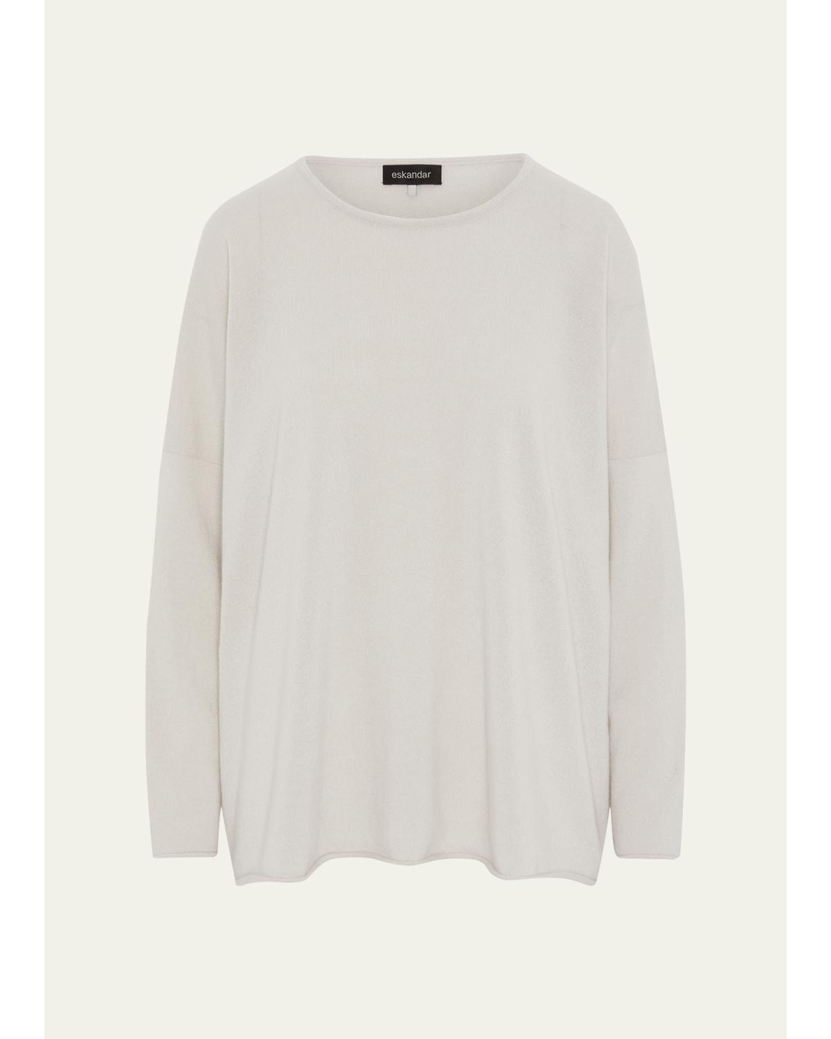Slim Sleeve Raw-Edge Bateau Neck Top - Mid Plus Length