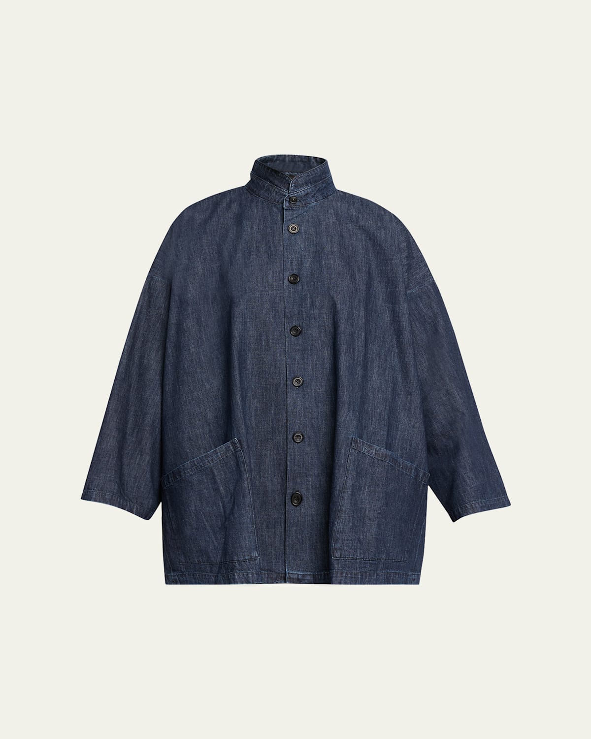 Eskandar Denim Double Stand-collar Shirt In Blue