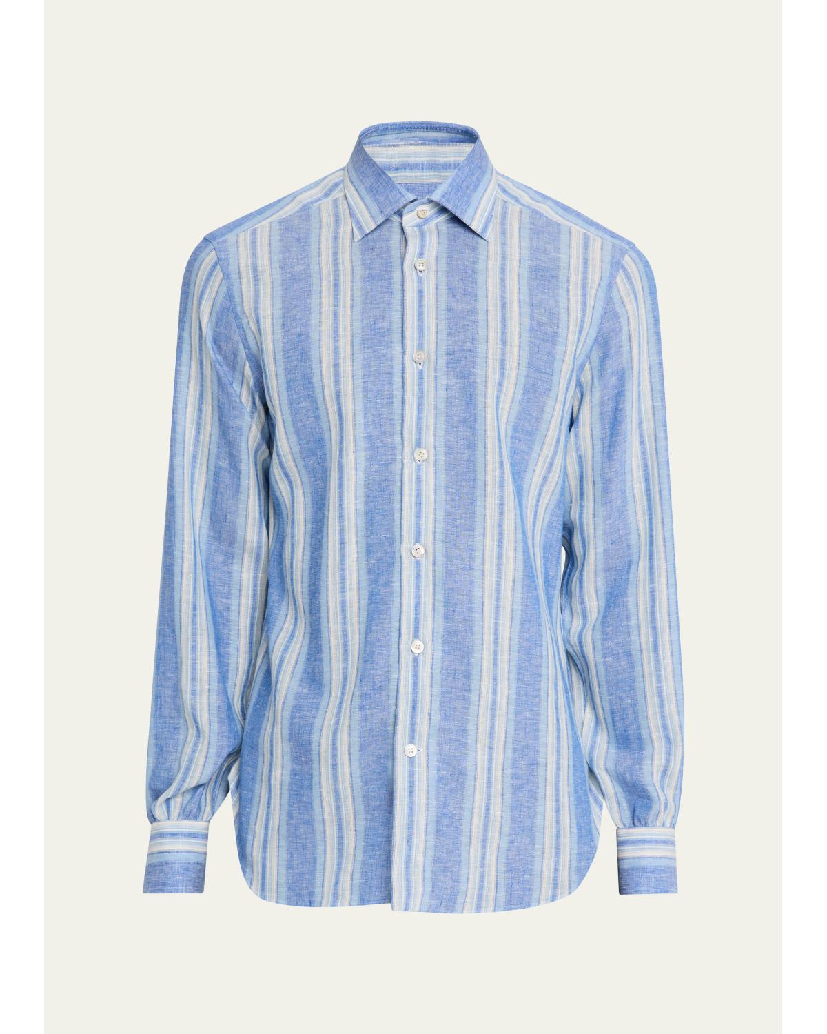 Men'S Linen Blend Wide Stripe Button-Down Shirt